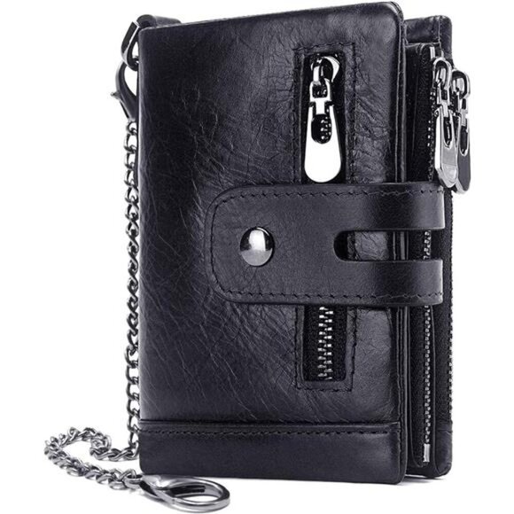 Genuine Leather Bifold Purse for Men with ID Window and Zip Coin Pocket - Picture 1 of 7